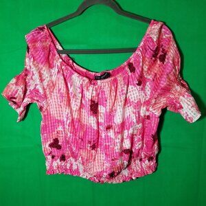 Lane Bryant Pink Classic Crop Off-The-Shoulder Chiffon Top Size 10/12 Boho